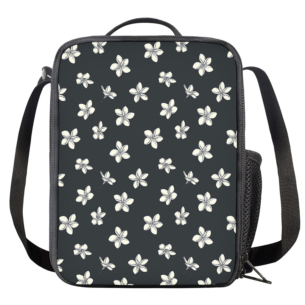 Monochrome Plumeria Pattern Print Crossbody Lunch Bag