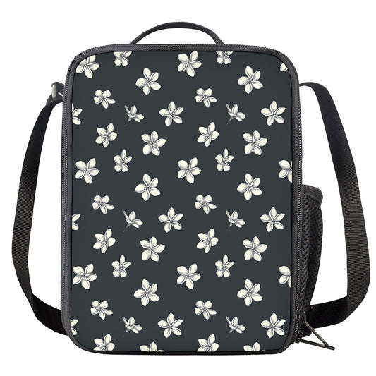 Monochrome Plumeria Pattern Print Crossbody Lunch Bag