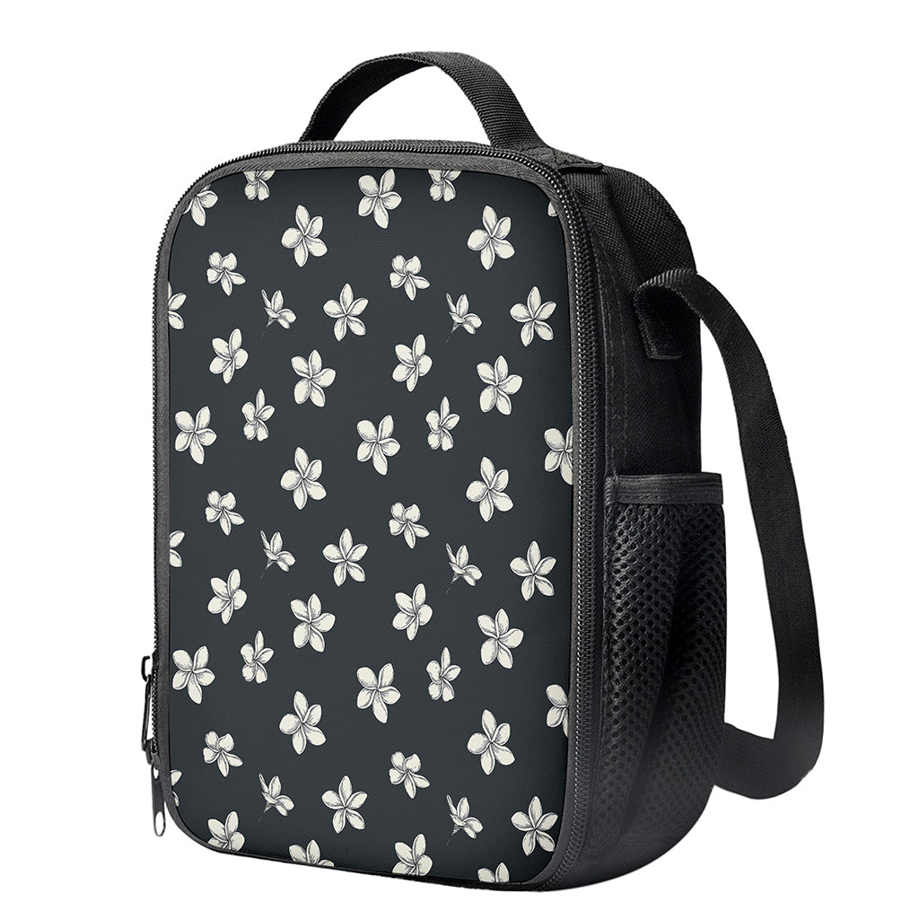 Monochrome Plumeria Pattern Print Crossbody Lunch Bag