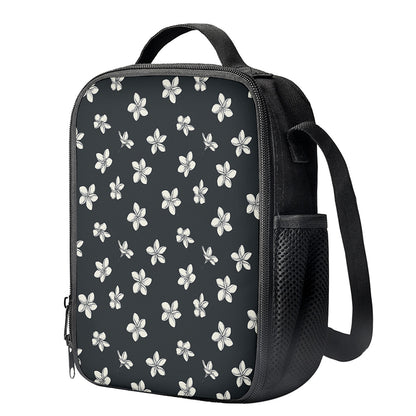 Monochrome Plumeria Pattern Print Crossbody Lunch Bag