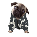 Monochrome Plumeria Pattern Print Dog Zip Up Hoodie