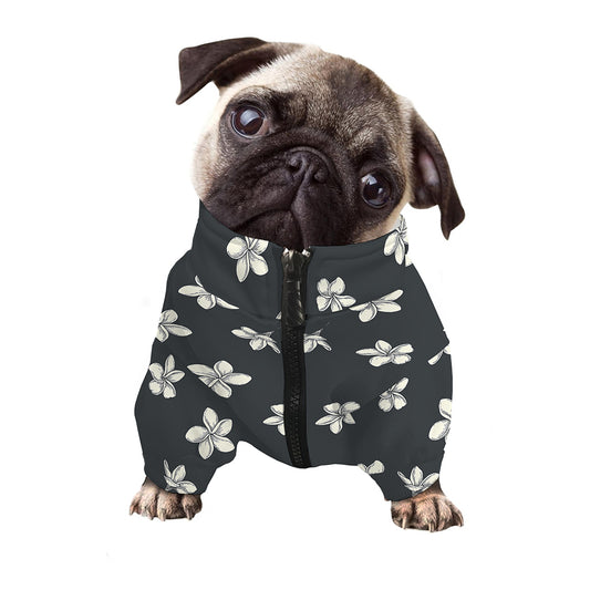 Monochrome Plumeria Pattern Print Dog Zip Up Jacket