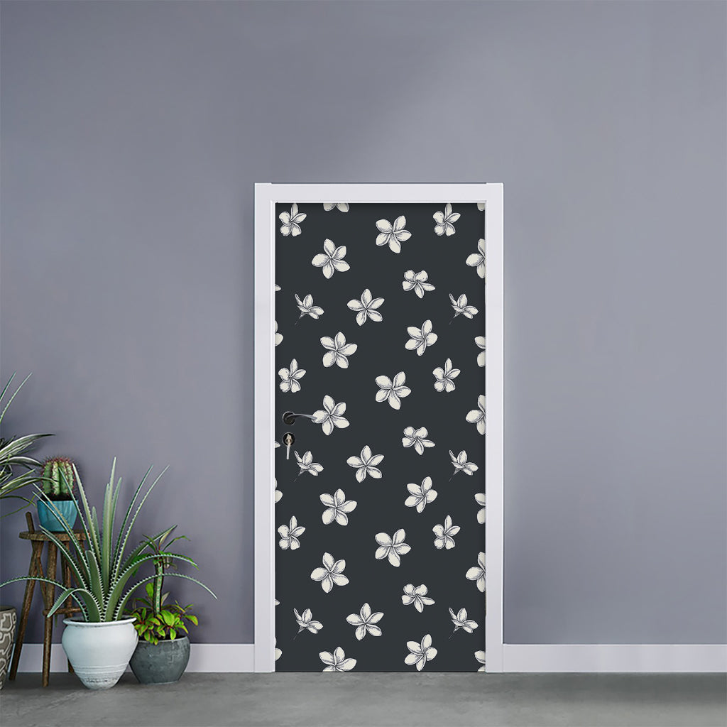 Monochrome Plumeria Pattern Print Door Sticker