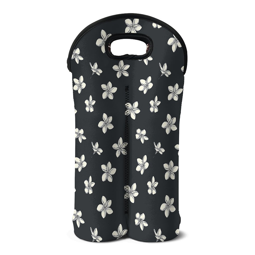 Monochrome Plumeria Pattern Print Double Neoprene Wine Tote