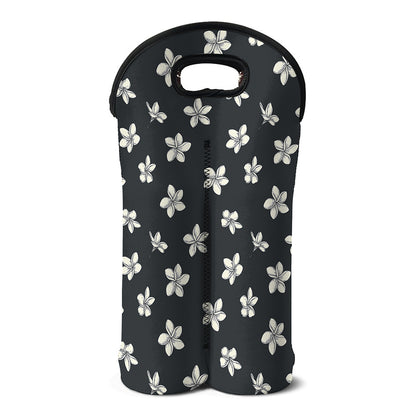 Monochrome Plumeria Pattern Print Double Neoprene Wine Tote