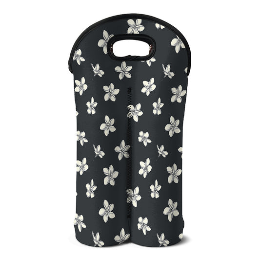 Monochrome Plumeria Pattern Print Double Neoprene Wine Tote