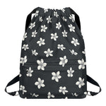 Monochrome Plumeria Pattern Print Drawstring Backpack