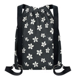 Monochrome Plumeria Pattern Print Drawstring Backpack