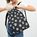Monochrome Plumeria Pattern Print Drawstring Backpack