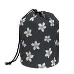 Monochrome Plumeria Pattern Print Drawstring Makeup Bag