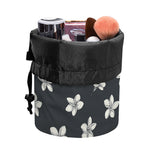 Monochrome Plumeria Pattern Print Drawstring Makeup Bag