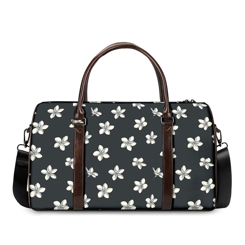 Monochrome Plumeria Pattern Print Duffle Bag