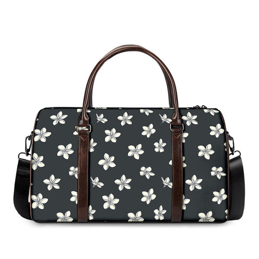 Monochrome Plumeria Pattern Print Duffle Bag