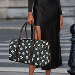 Monochrome Plumeria Pattern Print Duffle Bag