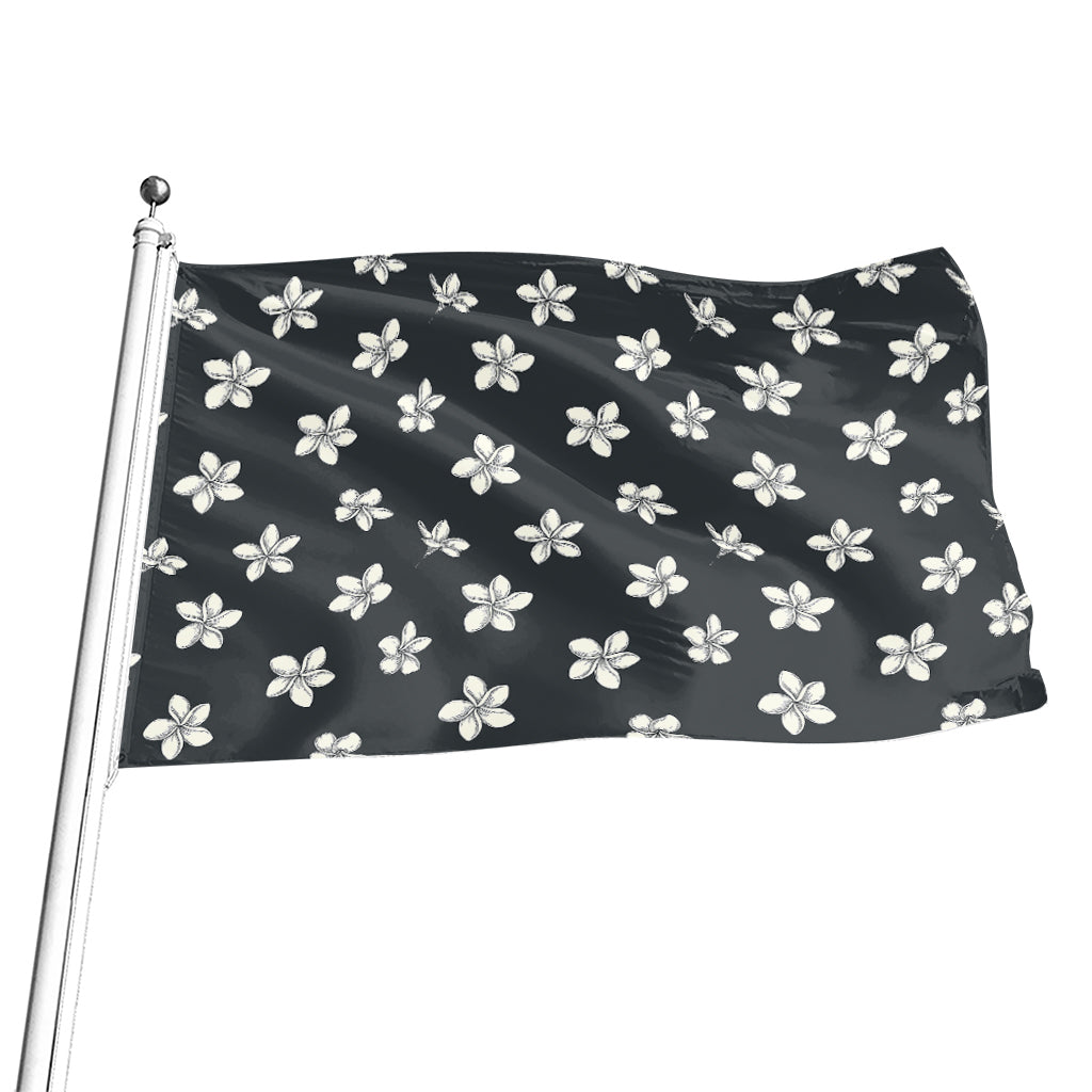 Monochrome Plumeria Pattern Print Flag