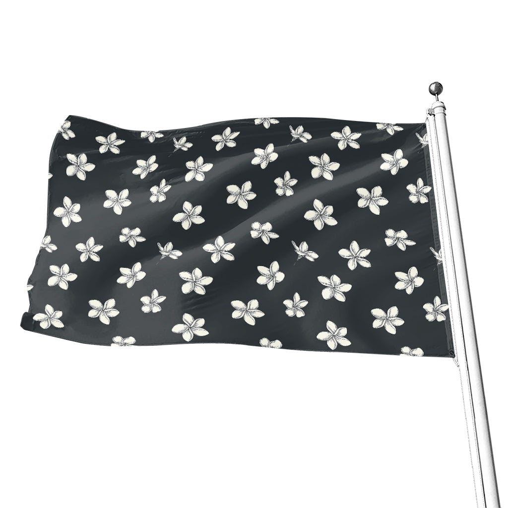 Monochrome Plumeria Pattern Print Flag