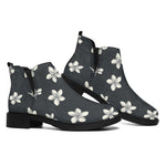 Monochrome Plumeria Pattern Print Flat Ankle Boots