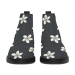 Monochrome Plumeria Pattern Print Flat Ankle Boots