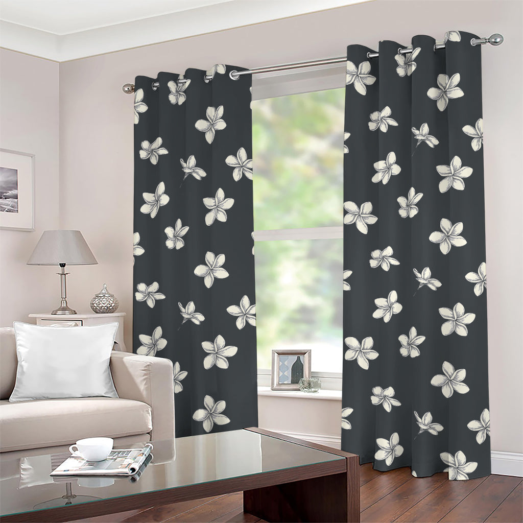 Monochrome Plumeria Pattern Print Grommet Curtains