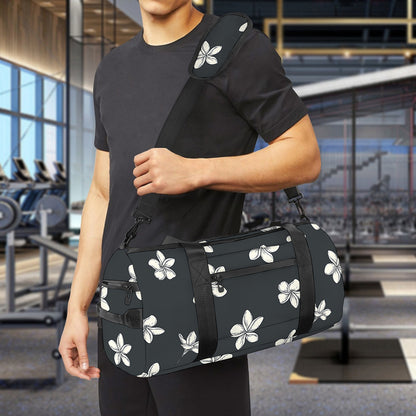 Monochrome Plumeria Pattern Print Gym Bag