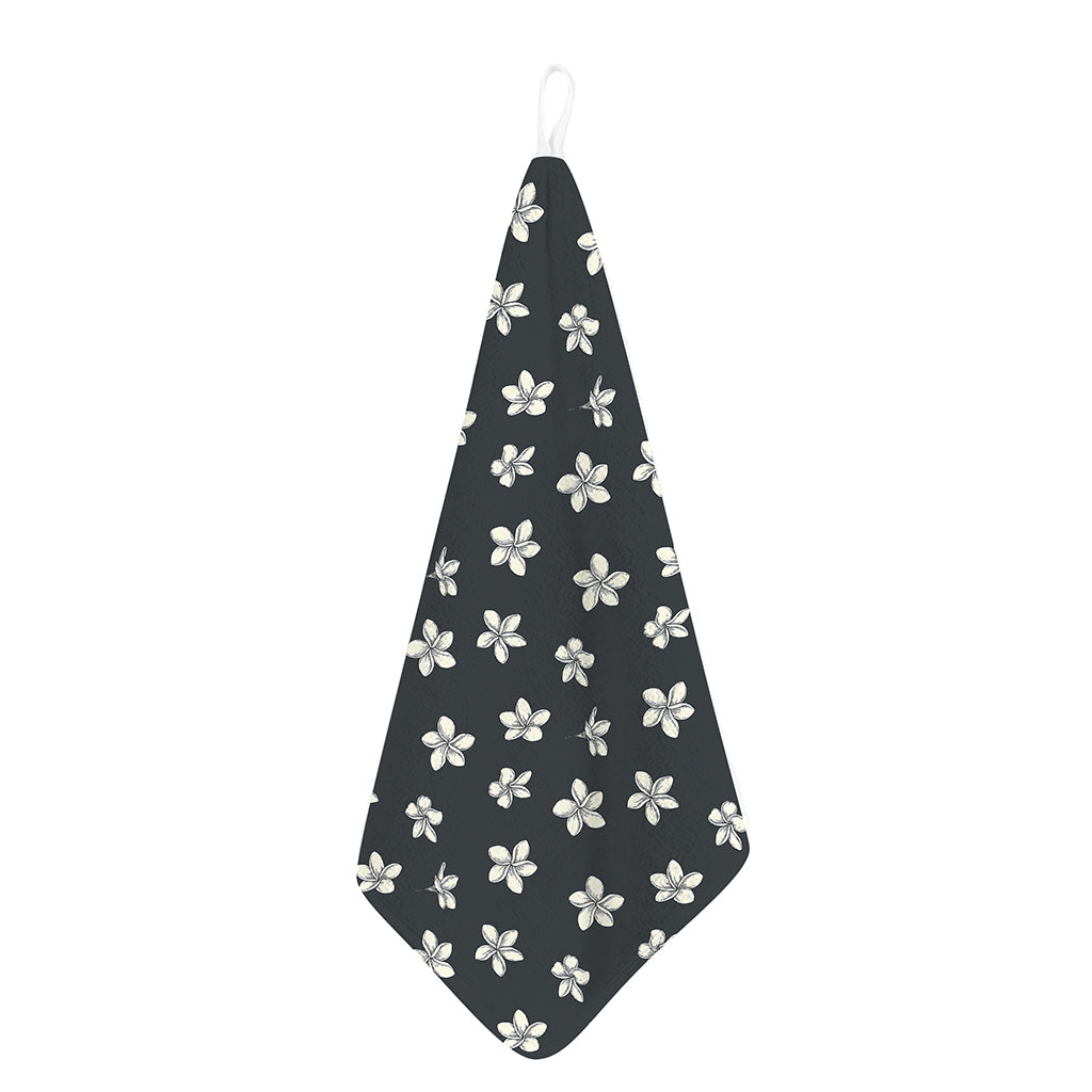 Monochrome Plumeria Pattern Print Hand Towel