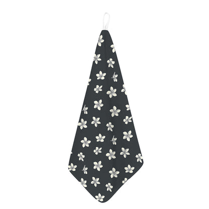 Monochrome Plumeria Pattern Print Hand Towel