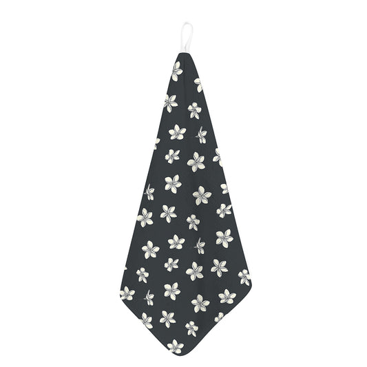 Monochrome Plumeria Pattern Print Hand Towel