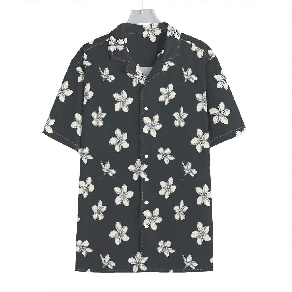 Monochrome Plumeria Pattern Print Hawaiian Shirt