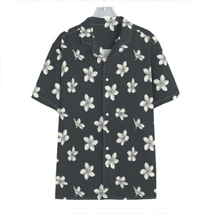 Monochrome Plumeria Pattern Print Hawaiian Shirt