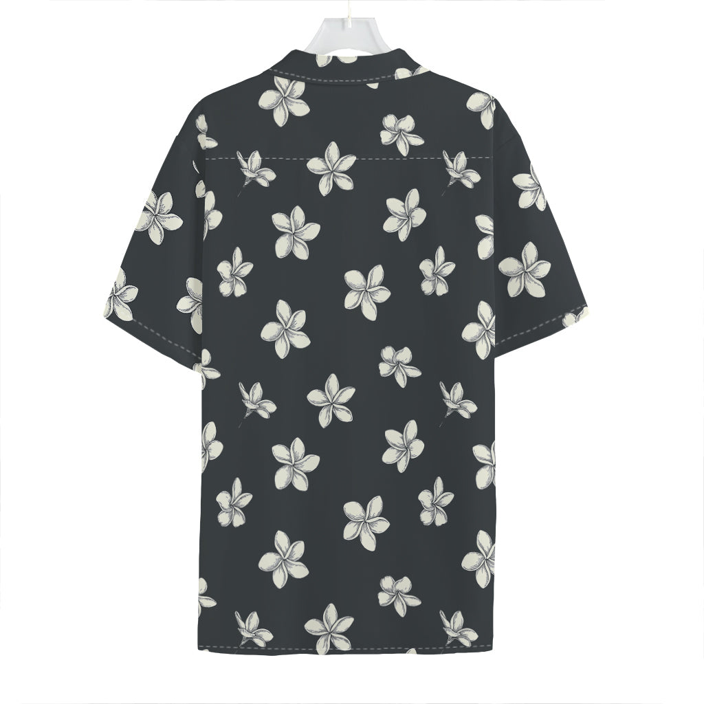 Monochrome Plumeria Pattern Print Hawaiian Shirt