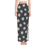 Monochrome Plumeria Pattern Print High Slit Maxi Skirt
