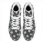 Monochrome Plumeria Pattern Print High Top Leather Sneakers