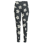 Monochrome Plumeria Pattern Print High-Waisted Pocket Leggings