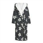 Monochrome Plumeria Pattern Print Hooded Bathrobe