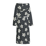 Monochrome Plumeria Pattern Print Hooded Bathrobe