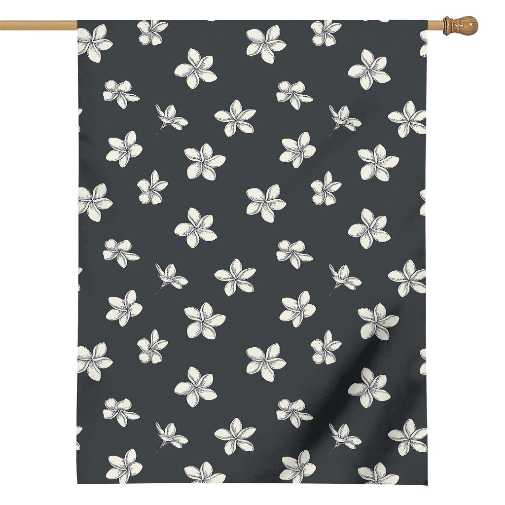 Monochrome Plumeria Pattern Print House Flag