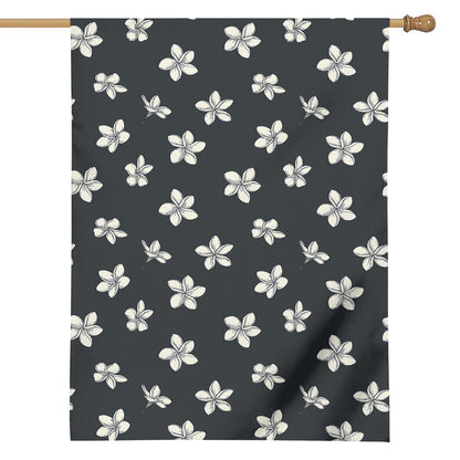 Monochrome Plumeria Pattern Print House Flag