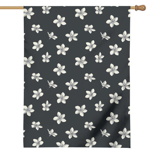 Monochrome Plumeria Pattern Print House Flag