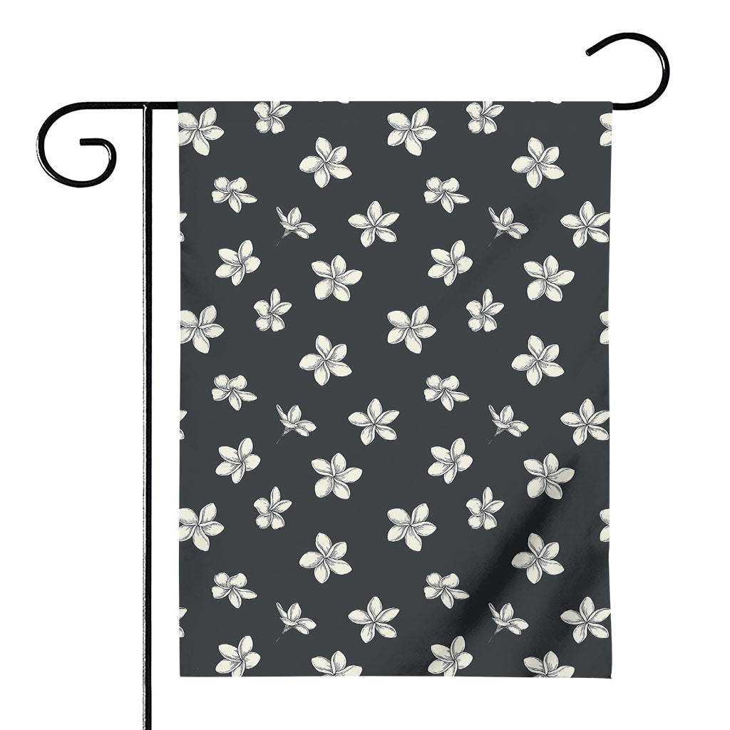 Monochrome Plumeria Pattern Print House Flag