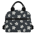 Monochrome Plumeria Pattern Print Insulated Lunch Bag