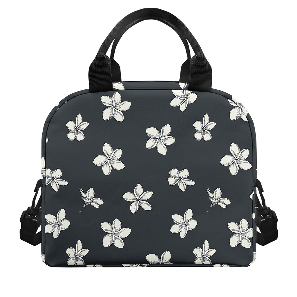 Monochrome Plumeria Pattern Print Insulated Lunch Bag