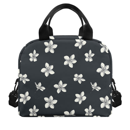 Monochrome Plumeria Pattern Print Insulated Lunch Bag