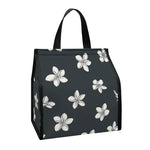 Monochrome Plumeria Pattern Print Insulated Lunch Tote