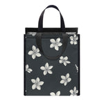 Monochrome Plumeria Pattern Print Insulated Lunch Tote