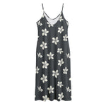 Monochrome Plumeria Pattern Print Jersey Midi Cami Dress
