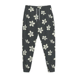 Monochrome Plumeria Pattern Print Jogger Pants
