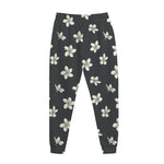 Monochrome Plumeria Pattern Print Jogger Pants