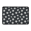 Monochrome Plumeria Pattern Print Kitchen Mat