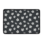 Monochrome Plumeria Pattern Print Kitchen Mat