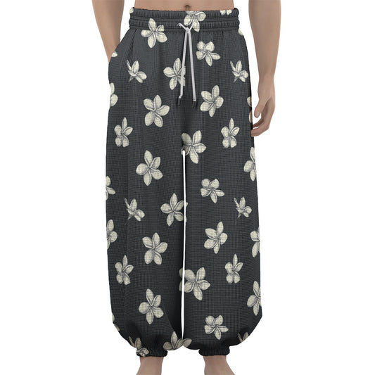 Monochrome Plumeria Pattern Print Lantern Pants